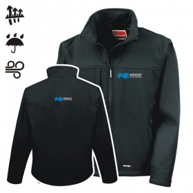 Veste "Softshell" FOX de couleur noire avec logo bleu/blanc