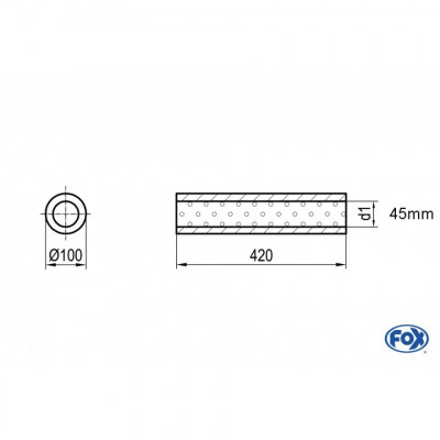 Silencieux universels type 314 en inox / Ø100mm / d1 Ø45mm / longueur 420mm