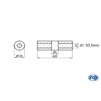 Silencieux universel type 390 en inox / Ø125mm / d1 Ø63mm / longueur 420mm