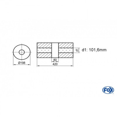 Silencieux universel type 626 en inox / Ø198mm / d1 Ø101.6mm / longueur 420mm