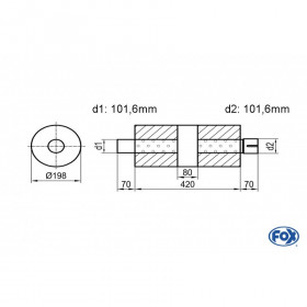 Silent stainless steel rear 1x135x80mm type 53 for OPEL VECTRA A (COFFRE)