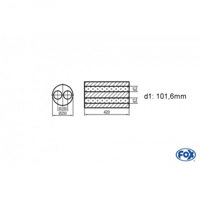 Silencieux universel type 784 en inox / Ø250mm / d1 Ø101.6mm / longueur 420mm