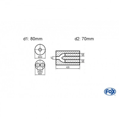 Silencieux universel type 784 en inox / Ø250mm / d1 Ø80mm / longueur 420mm