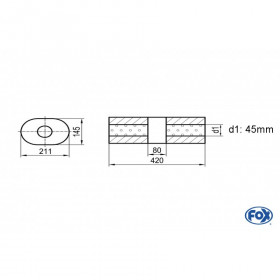 Silencieux universel type 585 en inox / 211x145mm / d1 Ø45mm / longueur 420mm