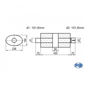 Silent stainless steel rear 1x135x80mm type 53 for OPEL VECTRA A (COFFRE)