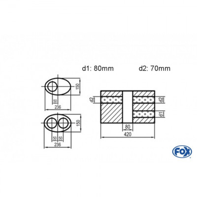 Silent stainless steel rear 1x135x80mm type 53 for OPEL VECTRA A (COFFRE)