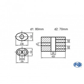 Silent stainless steel rear 1x135x80mm type 53 for OPEL VECTRA A (COFFRE)