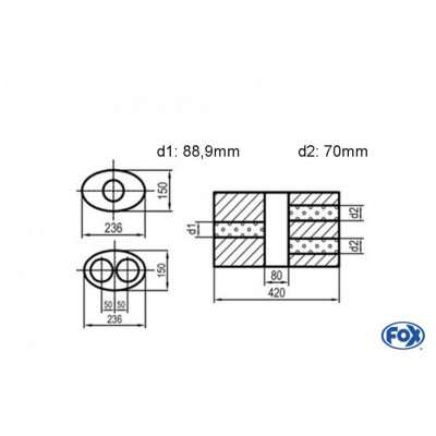 Silent stainless steel rear 1x135x80mm type 53 for OPEL VECTRA A (COFFRE)