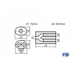 Silent stainless steel rear 1x135x80mm type 53 for OPEL VECTRA A (COFFRE)