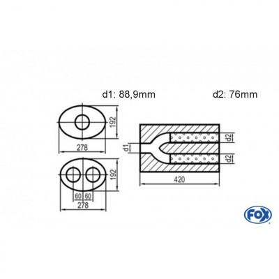 Silent stainless steel rear 1x135x80mm type 53 for OPEL VECTRA A (COFFRE)