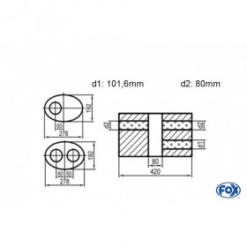 Silent stainless steel rear 1x135x80mm type 53 for OPEL VECTRA A (COFFRE)