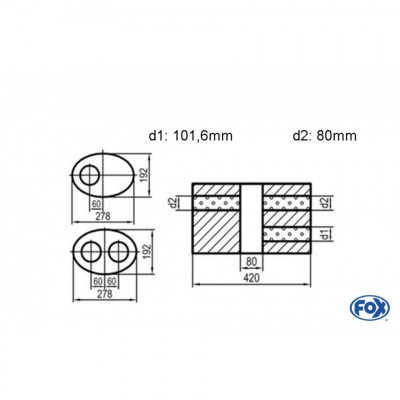 Silent stainless steel rear 1x135x80mm type 53 for OPEL VECTRA A (COFFRE)