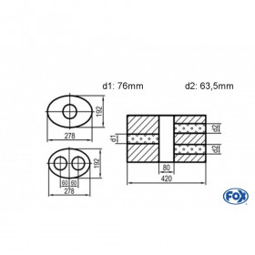 Silent stainless steel rear 1x135x80mm type 53 for OPEL VECTRA A (COFFRE)