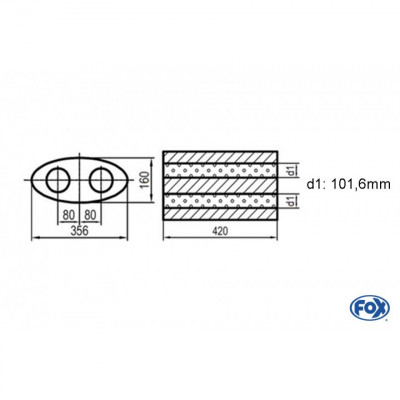 Silencieux universel type 818 en inox / 356x160mm / d1 Ø101.6mm/ longueur 420mm