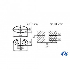 Silent stainless steel rear 1x135x80mm type 53 for OPEL VECTRA A (COFFRE)