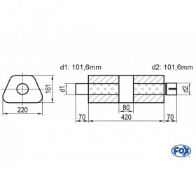 Silent stainless steel rear 1x135x80mm type 53 for OPEL VECTRA A (COFFRE)