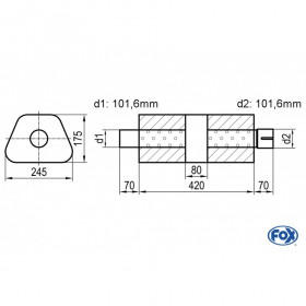 Silent stainless steel rear 1x135x80mm type 53 for OPEL VECTRA A (COFFRE)