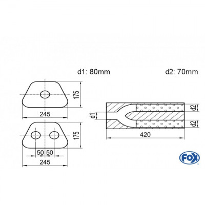 Silent stainless steel rear 1x135x80mm type 53 for OPEL VECTRA A (COFFRE)