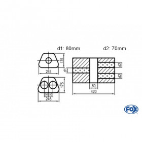 Silent stainless steel rear 1x135x80mm type 53 for OPEL VECTRA A (COFFRE)