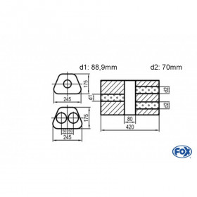 Silent stainless steel rear 1x135x80mm type 53 for OPEL VECTRA A (COFFRE)