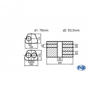 Silent stainless steel rear 1x135x80mm type 53 for OPEL VECTRA A (COFFRE)