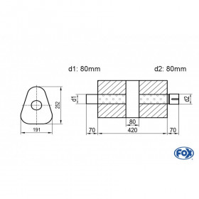 Silent stainless steel rear 1x135x80mm type 53 for OPEL VECTRA A (COFFRE)