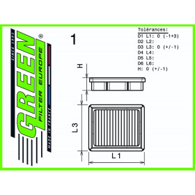 Filtre à air sport GREEN FILTER pour FIAT STILO 1,8L i 16V 133cv / 98kW