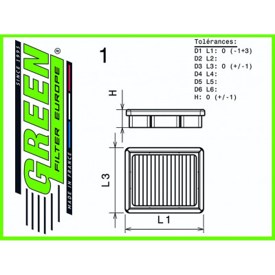 Filtre à air sport GREEN FILTER pour NISSAN LIVINA / GRAND LIVINA (L10/L11) 1,6L 109cv / 80kW